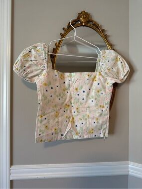 With Jean Floral Square-Neck Top in Pastel Pink